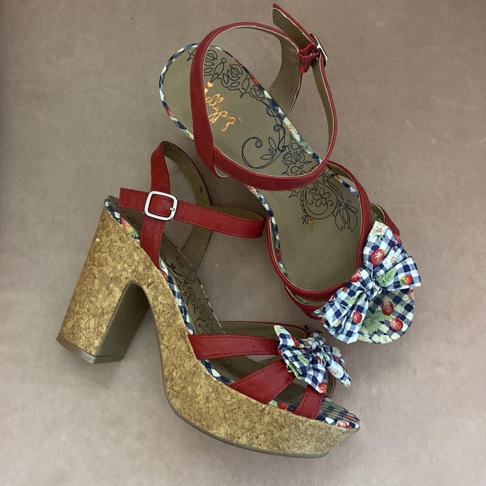 Funky Red Jellypop Sandals with Gingham Bow - Sz 10 - Picture 1 of 12